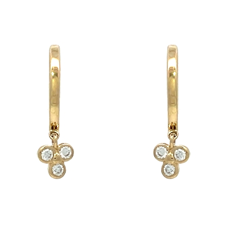 14K Yellow Gold Clover Dangle Huggie Hoop Earrings w/Diams=.08ctw SI2 G-H #EP23-193YB