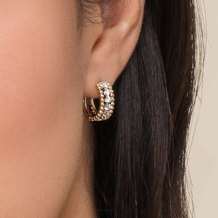 14K Yellow and White Gold Bujukan Pave Huggie Hoop Earrings w/Diams=.25ctw SI2 H-I #EG14715M45JJ (S2391203)