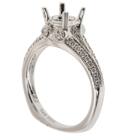14K White Gold Split Euro Shank Engagement Ring Mounting w/36Diams=.27ctw VS H to fit 1.25ct Center Stone Size 6.5 #R11-120942