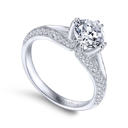 14K White Gold LUELLA Engagement Ring Semi Mounting w/Diams=.38ctw SI G-H for a 1ct Round Center Stone (not included) Size 6.5 #ER6946W44JJ (S880808)