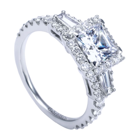14K White Gold Princess Halo Engagement Ring Semi Mounting w/Diams=.86ctw VS2 G-H for a 1.25ct Princess Center Stone (not included) Size 6.5 #ER7512W44JJ (S992578)
