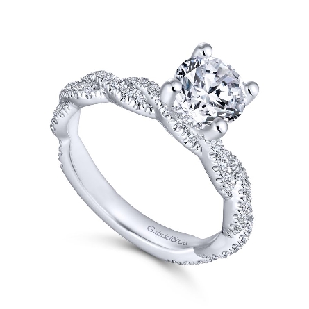 14K White Gold NIA Twist Engagement Ring Semi Mounting w/Diams=.46ctw SI2 G-H for 7mm 1.25ct Round Center Stone Size 6.5 #ER13878R4W44JJ (S1149504)
