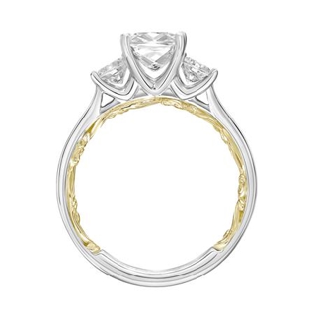 14K White Primary and Yellow Gold Lyric CHRISTY Engagement Ring Semi Mounting w/2Diams=.50ctw VS G Size 6.5 for a 7mm Cushion Center Stone (center stone not included) #31-V917GUWY