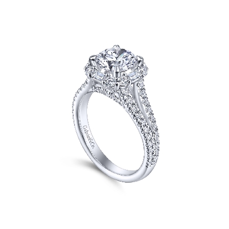 14K White Gold RAINIER Split Shank Halo Engagement Ring Semi Mounting w/Diams=1.06ctw VS2 G-H for a 1.5ct Round Center Stone Size 6.5 #ER15030R6W44JJ (S1182153)