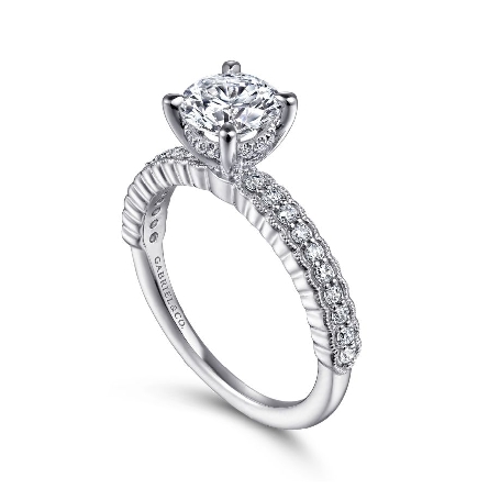 14K White Gold JACQUELINE 4Prong Engagement Ring Semi Mounting w/Diams=.26ctw SI2 G-H for a Round 1ct Center Stone (not included) Size 6.5 #ER15600R4W44JJ (S1152051)