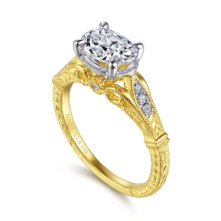 14K Yellow and White Gold Gabriel LORENA Engagement Ring Semi Mounting w/Diams=.08ctw SI2 G-H for a 1ct OVAL center stone (not included) Size 6.5 #ER15634O4M44JJ (S1259580)