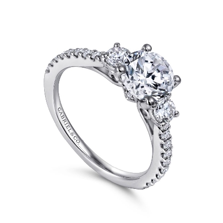 14K White Gold Gabriel CHERIZE 3Stone 4Prong Engagement Ring Semi Mounting w/Diams=.48ctw SI2 G-H for a 1.25ct Round Center Stone (not included) Size 6.5 #ER7297W44JJ (S1281289)
