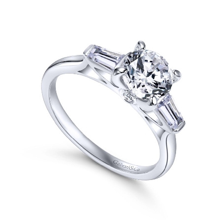 14K White Gold LISBETH Three Stone Engagement Ring Mounting w/2Baguette Diams=.33ctw and 2Round Diams=.03ctw VS2 G-H for a 1ct Round Center Stone (not included) #ER8880W44JJ (S1318041)