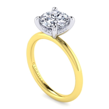 14K Yellow and White Gold Gabriel CARI Hidden Halo Engagement Ring Semi Mounting w/Diams=.04ctw SI2 G-H for a 1.25ct Round Center Stone (not included) Size 6.5 #ER15972R8M44JJ (S1396244)
