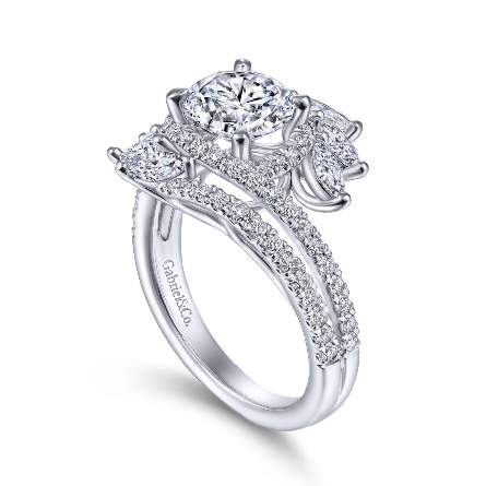 14K White Gold Gabriel ELECTRA Engagement Ring Semi Mounting w/6Marquise Diams=.60ctw VS2 G-H and Diams=.59ctw SI2 G-H for a 1.5ct Round Center Stone (not included) Size 6.5 #ER14967R6W44JJ (S1411806)
