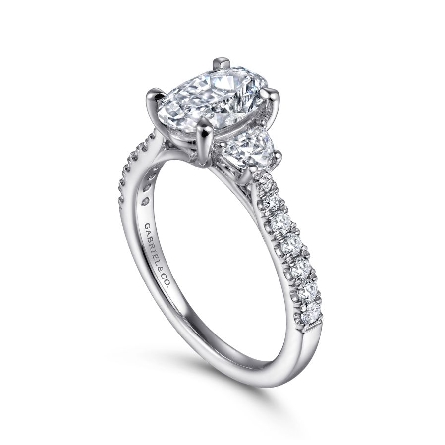14K White Gold Gabriel ISABEL 3Stone Engagement Ring Semi Mounting w/2 Half Moon Diams=.33ctw VS2 G-H and Diams=.26ctw SI2 G-H for a 9x6mm Oval Center Stone (Not included) Size 6.5 #ER15594O6W44JJ (S1411802)