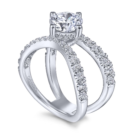 14K White Gold Gabriel JAYMA 4Prong Under Halo Head Engagement Ring Semi Mounting w/Diams=.90ctw SI2 G-H for a 1.5ct Round Center Stone (not included) Size 6.5 #ER14618R6W44JJ (S1411805)