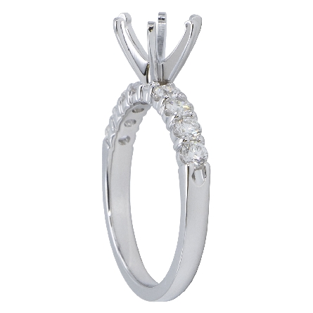14K White Gold Shared Prong Engagement Ring Semi Mounting w/8Diams=.57ctw SI H-I for 1ct Round Center Stone Size 6.5 #ARPSOP