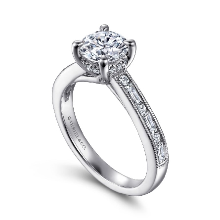14K White Gold Gabriel IZA Engagement Ring Semi Mounting w/Baguette Diams=.27ctw VS2 G-H and Round Diams=.13ctw SI2 G-H for a 1ct Round Center Stone (not included) Size 6.5 #ER1578R4W44JJ (S1516802)