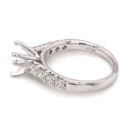 14K White Gold 4Prong Head Graduating Shank Engagement Ring Semi Mounting w/8Diams=.62ctw VS G-H for a 1.25ct Round Center Stone (not included) Size 6.5 #R11-129027