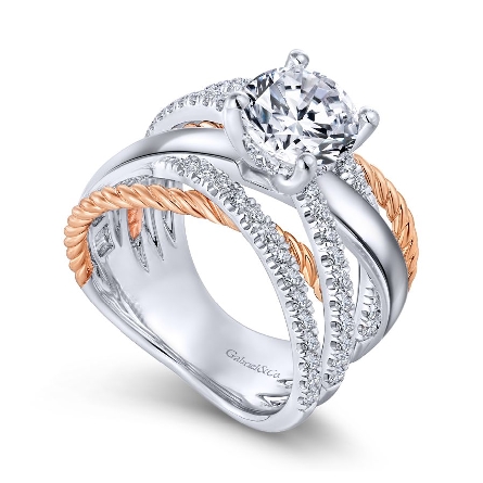 14K White and Rose Gold Gabriel AFFECTION Criss Cross Twist Engagement Ring Semi Mounting w/Diams=.58ctw SI2 G-H for a 1.5ct Round Center Stone (not included) Size 6.5 #ER14097R6T44JJ (S1568665)