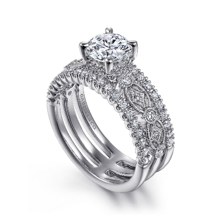 14K White Gold Gabriel GEMMA UnderHalo 3Row Engagement Ring Semi Mounting w/Diams=.60ctw SI2 G-H for a 1ct Round Center Stone (Not included) Size 6.5 #ER15538R4W44JJ (S1567157)