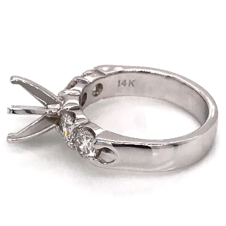 14K White Gold Shared Prong Set Engagement Ring Semi Mounting w/4Diams=1.03ctw VS-SI H-I Size 6.5 for 1.25ct Center Stone #ARPSOB