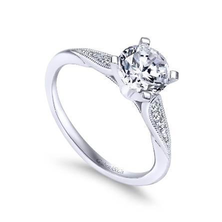 14K White Gold Gabriel RILEY Milgrain Pave 4Prong Engagement Ring Semi Mounting w/Diams=.09ctw SI2 G-H for a 1.25ct Round Center Stone (not included) Size 6.5 #ER11750R4W44JJ (S1636074)