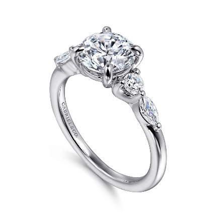 14K White Gold Gabriel CIAN 4Prong  Engagement Ring Semi Mounting w/Marquise Diams=.14ctw VS2 G-H and Diams=.20ctw SI2 G-H for a 1.5ct Round Center Stone (not included) Size 6.5 #ER16199R6W44JJ (S1636066)