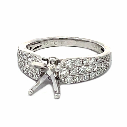 14K White Gold 4Prong Pave Shank Engagement Ring Semi Mounting w/Diams=.72ctw SI G-H for a 6.5mm Round Center Stone Size 6.5 #RG26969