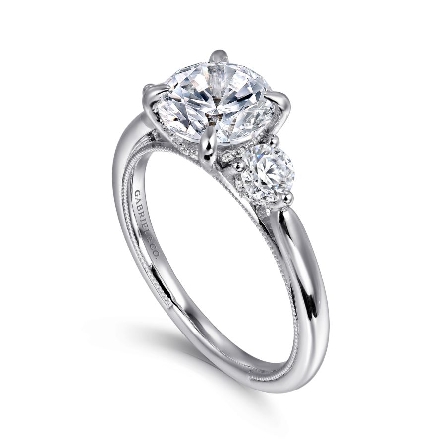 14K White Gold Gabriel ABBI 4Prong 3Stone  Engagement Ring Semi Mounting w/Diams=.48ctw SI2 G-H for a 1.5ct Round Center Stone (not included) Size 6.5 #ER16252R6W44JJ (S1743770)