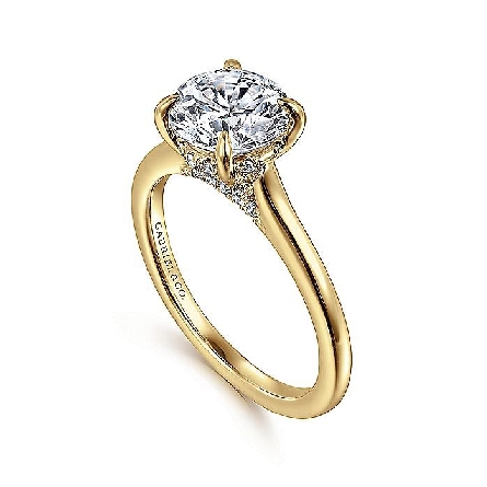14K Yellow Gold Gabriel ERICKA Solitaire 4Prong Hidden Halo Engagement Ring Semi Mounting w/Diams=.12ctw SI2 G-H for a 1.5ct Round Center Stone (not included) #ER16339R6Y44JJ (S1754960)