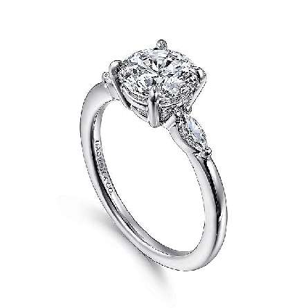 14K White Gold Gabriel DELA 4Prong Head Engagement Ring Semi Mounting w/2Marquise Diams=.21ctw VS2 G-H for a 1.5ct Round Center Stone (not included) Size 6.5 #ER16198R6W43JJ (S1754961)