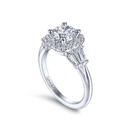 14K White Gold FINNEGAN Engagement Ring Semi Mounting w/Baguette and Round Diams=.59ctw VS2 G-H for a 1ct Round Center Stone (not included) Size 6.5 #ER14728R4W44JJ (S1817813)