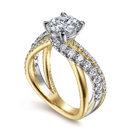 14K Yellow and White Gold Gabriel 3Row Bypass Engagement Ring Semi Mounting for 1.75ct Center Stone (not included) w/Diamonds=.76ctw SI2 G-H Size 6.5 #ER12337R6M44JJ (S1885265)