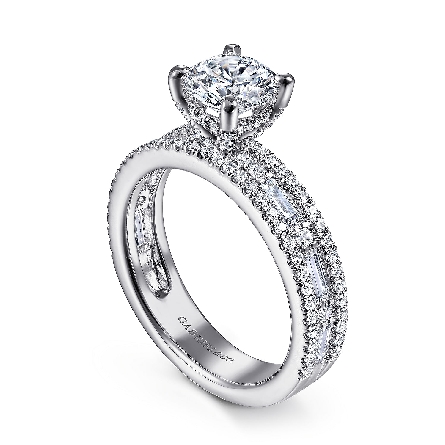 14K White Gold Gabriel 3Row Engagement Ring Semi Mounting for 1.25ct Center Stone (not included) w/Baguette Diamonds=.73ctw VS2 G-H and Round Diamonds=.51ctw SI2 G-H Size 6.5 #ER15175R5W44JJ (S1885264)
