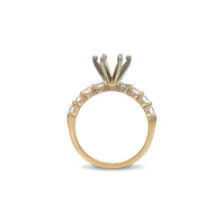 14K Yellow Gold Shared Prong Engagement Ring Semi Mounting w/White Gold Head and 8Diams=.84ctw SI H-I Size6 to fit 1.25ct Center #ARPSOP