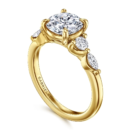 14K Yellow Gold Gabriel 5Stone Engagement Ring Semi Mounting for a 2ct Round Center (not included) w/Marquise Diams=.17ctw VS2 G-H and Round Diams=.25ctw SI2 G-H Size6.5 #ER16406R8Y4JJJ (S2118763)