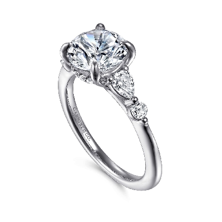 14K White and Rose Gold Gabriel Engagement Ring Semi Mounting for a 2ct Round Center (not included) w/Pear and Round Diams=.43ctw SI2 G-H Size6.5 #ER16677R8T44JJ (S2118766)