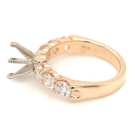 14K Yellow and White Gold Shared Prong Engagement Ring Semi Mounting w/6Diams=1.32ctw SI H-I to fit 2ct Head Size 6.5 #ARPSOP