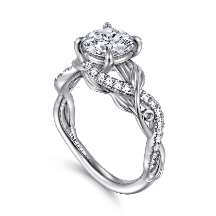 14K White Gold Gabriel Floral Nouveau Twist Shank Engagement Ring Semi Mounting for 1.5ct Round Center Stone (not included) w/Diams=.18ctw SI2 G-H Size6.5 #ER15759R6W44JJ (S2277754)