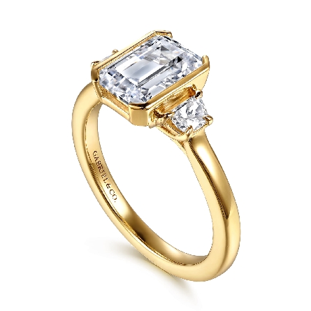 14K Yellow Gold Gabriel 3Stone Engagement Ring Semi Mounting for 8.5x6mm Emerald Cut Center Stone (not included) w/2 Half Moon Diams=.35ctw VS2 G-H Size6.5 #ER16908E8Y43JJ (S2285844)