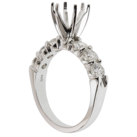 14K White Gold Shared Prong Engagement Ring Semi Mounting w/6Diams=.37ctw SI H-I Size 6 to fit 1ct Center Round Stone #ARPSOP