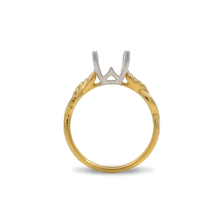 18K Yellow and White Gold Twist Shank 4Prong Engagement Ring Mounting w/14Diams=.12ctw SI H-I Size7 #R11-166084