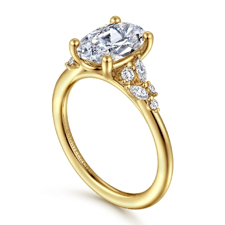 14K Yellow Gold Oval Floral Nouveau Cluster Engagement Ring Semi Mounting for 10.5x7mm Oval Center (not included) w/Marquise Diams=.15ctw amd Round Diams=.09ctw SI2 G-H Size6.5 #ER16980O8Y44JJ (S2346369) 