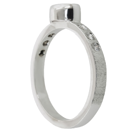 14K White Gold Bezel Stackable Ring w/Oval Diam=.50ct SI2 G-H and 6Diams=.13ctw SI H Size 7