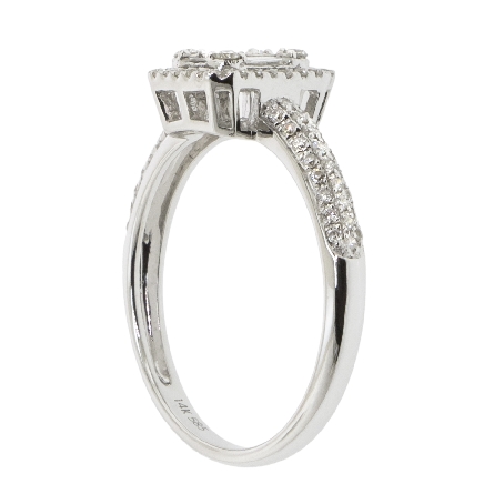 14K White Gold Emerald Shaped Halo Ring w/80Diams=.30ctw and 6Baguette Diams=.08ctw SI H-I Size 6.5 #5812DWR4WKA11