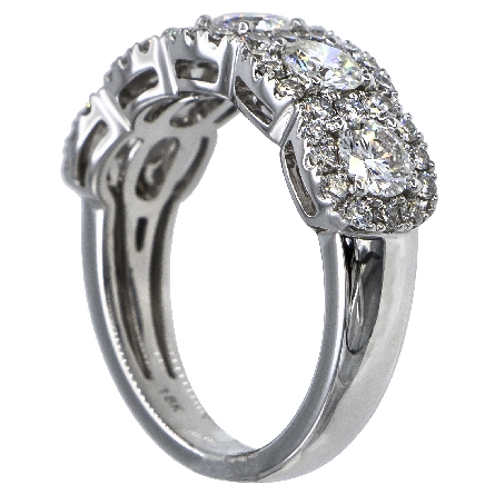 18K White Gold 5Cushion Shaped Halo Clusters Ring w/Diams=1.82tw SI H-I Size 6.5 #R-8211-Q (L9562)
