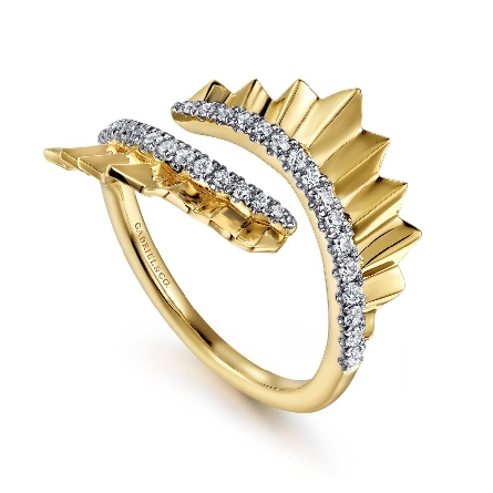 14K Yellow Gold Bypass Diamond-Cut Ribbon Ring w/Diams=.26ctw SI2 H-I Size 6.5 #LR52414Y45JJ (S1567176) 