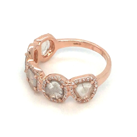 14K Rose Gold 5 Halo Ring w/5Diam Slices=.58ctw and 106Diams=.23ctw Size 6 #MR001772