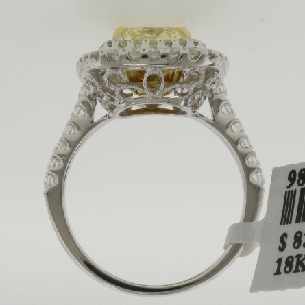 18K Two Tone Gold Square Double Halo Ring w/Fancy Yellow Diam=2.24ct VVS1 and Diams=.88ctw SI G-H GIA#5151834530 #RG19668