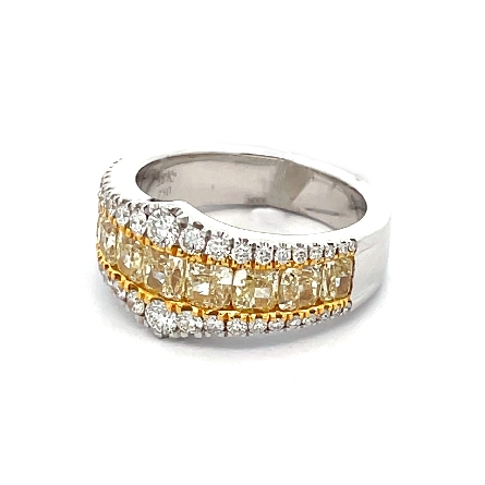 18K White and Yellow Gold Prong Channel Band w/Natural Yellow Diams=2.45ctw and Diams=.56ctw VS G-H Size 6.5 #RG25674