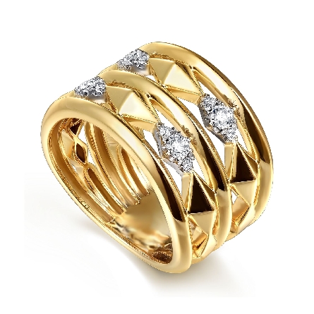 14K Yellow and White Gold Gabriel 5Row Kite Shaped Fashion Ring w/Diams=.26ctw SI2 H-I Size6.5 #LR52973M45JJ (S2191118)
