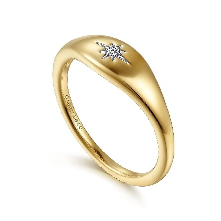 14K Yellow Gold Gabriel Starburst Signet Ring w/Diam=.02ctw SI2 H-I Size6.5 #LR52243Y45JJ (S2197346)