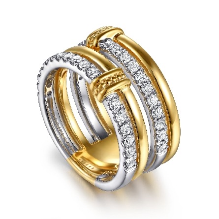 14K Yellow and White Gold Gabriel Bujukan 4Row Fashion Band w/Diams=.62ctw SI2 H-I Size6.5 #LR52898M45JJ (S2222636)
